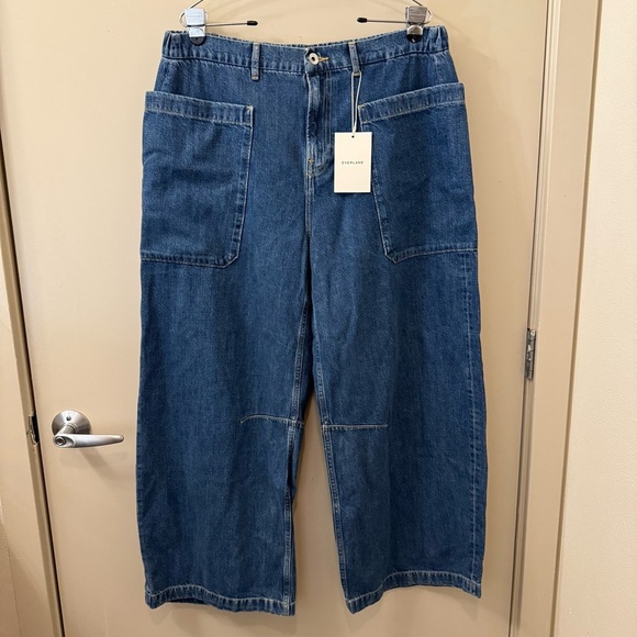 Everlane the gardener denim pull-on jeans plus size 33 barrel leg dark wash - Picture 5 of 11